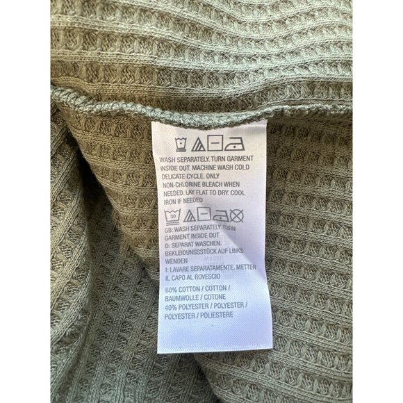 Belle by Kim Gravel Waffle Knit V Neck Top Smile Hem Womens XS Olive Green NEW - Picture 7 of 8